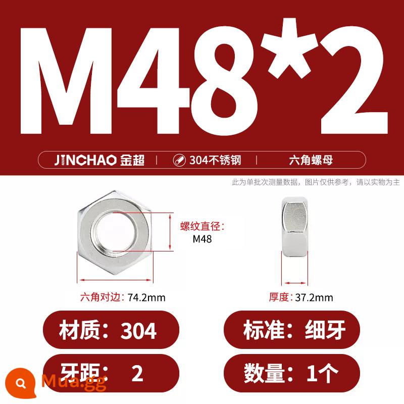 Bu lông đai ốc lục giác inox 304 316 đai ốc mũ vít M3M4M5M6M8M10M12-M33 - M48*2 (1 cái) răng mịn