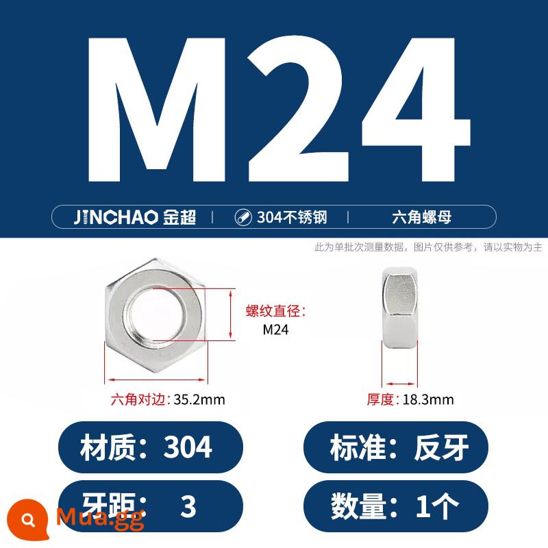 Bu lông đai ốc lục giác inox 304 316 đai ốc mũ vít M3M4M5M6M8M10M12-M33 - Răng đảo ngược M24 (1 cái)