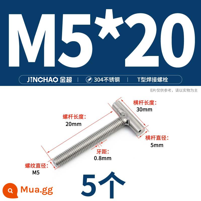 Vít hàn chữ T inox 304 Vít hàn chữ T Bu lông chữ T M4M5M6M8M10M12 - M5*20 (5 cái)