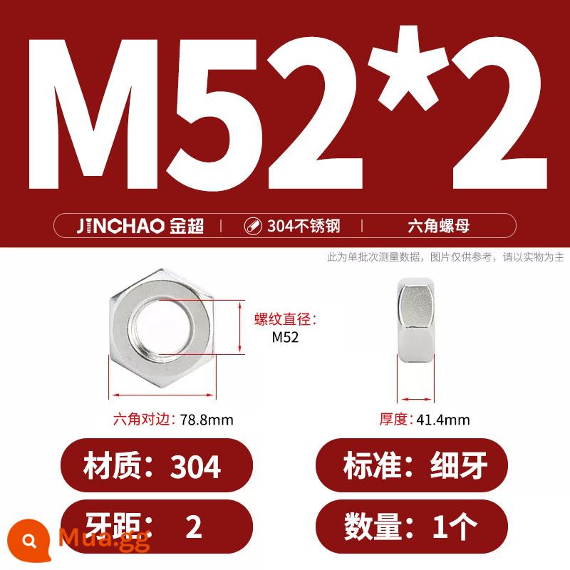 Bu lông đai ốc lục giác inox 304 316 đai ốc mũ vít M3M4M5M6M8M10M12-M33 - M52*2 (1 cái) răng mịn