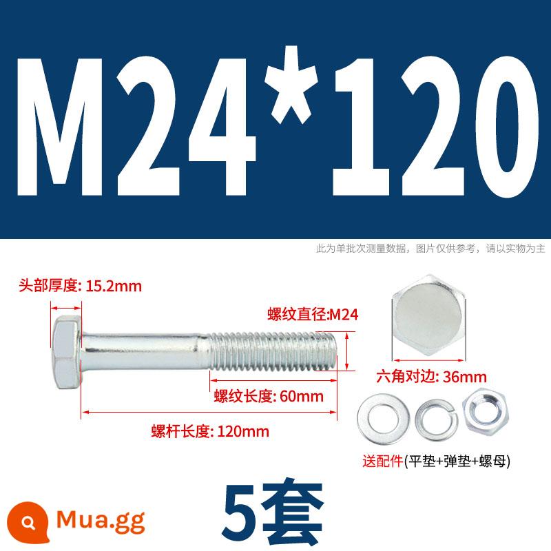 Bộ bu lông lục giác ngoài mạ kẽm cấp 4.8 kết hợp đai ốc M6M8M10M12M14M16M18-M30 - M24*120 nửa răng (5 bộ)