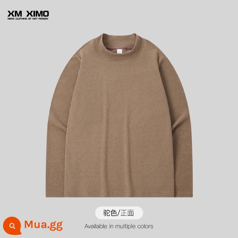 Áo sơ mi nam cổ đứng cổ đứng chạm đáy bằng cotton dày màu trắng dày màu trắng bên trong mới áo thun dài tay nhiều lớp hàng đầu - [Áo cổ lọ nhung Đức hai mặt 310G] màu lạc đà