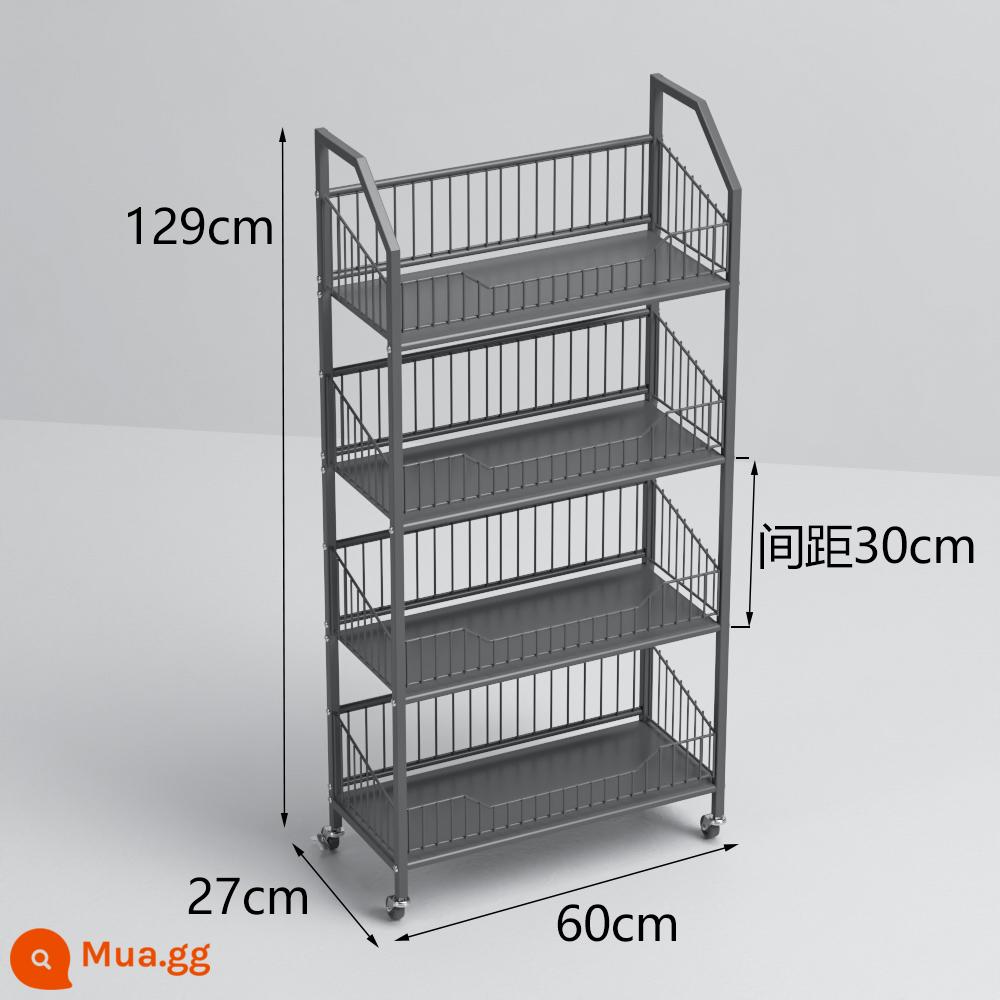 Siêu thị kệ nhỏ cửa hàng tiện lợi giá trưng bày đồ ăn nhẹ và đồ uống giá nhiều lớp móc di động lớp lưu trữ cuối kệ - Tấm sắt gia cố màu đen 60 * 27 * 129 không có tấm trên không có tấm xốp có bánh xe