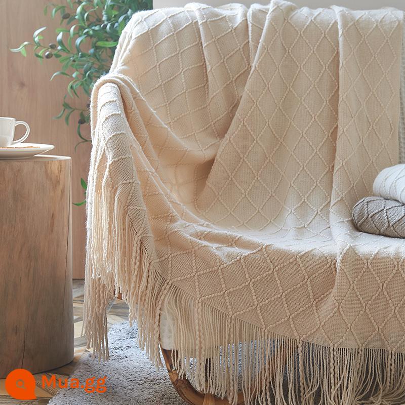 Nam Việt quất nhà đồng màu đơn giản dệt kim sofa khăn phòng ngủ giường chăn giải trí chăn ngủ trưa văn phòng chăn dệt kim - Yanchu- Tua kim cương/Màu be