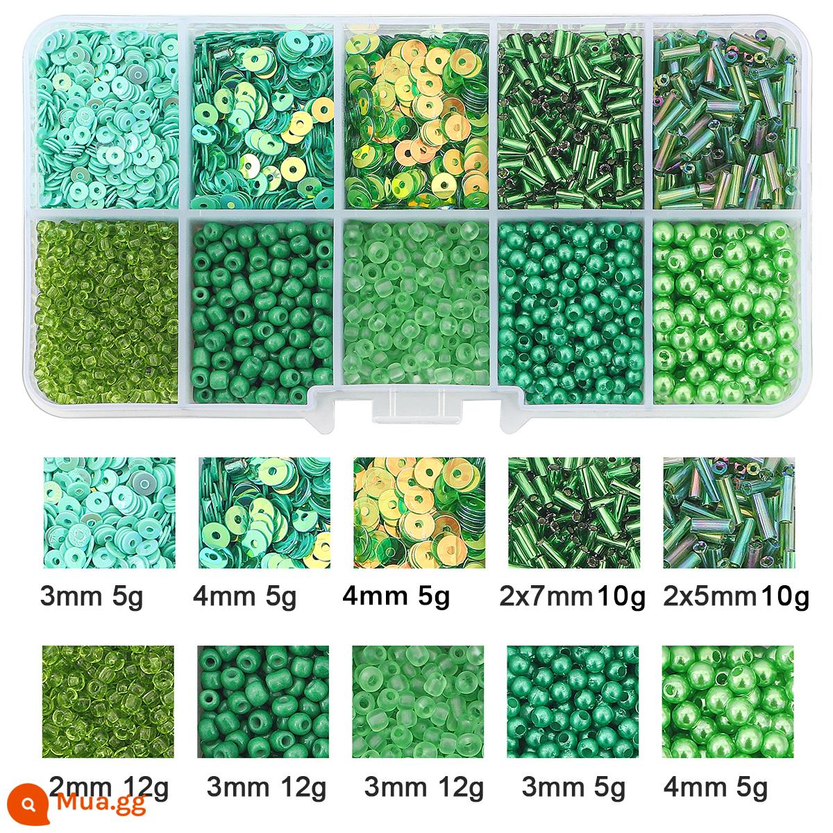 Gạo hạt sequins ngọc trai giả chất liệu túi beading handmade tự làm chất liệu làm vòng cổ tay bông tai đính cườm rời hạt - 1 hộp màu xanh lá cây