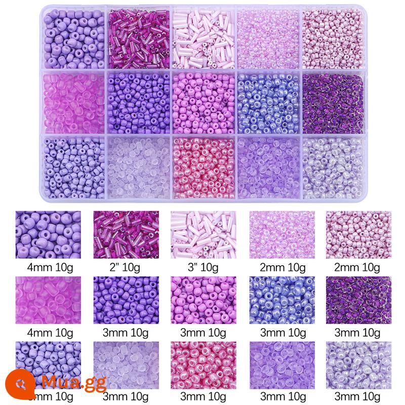 Gạo hạt sequins ngọc trai giả chất liệu túi beading handmade tự làm chất liệu làm vòng cổ tay bông tai đính cườm rời hạt - Tím nhạt 15 ô 1 hộp