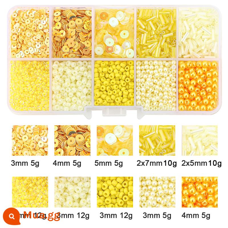 Gạo hạt sequins ngọc trai giả chất liệu túi beading handmade tự làm chất liệu làm vòng cổ tay bông tai đính cườm rời hạt - 1 hộp màu vàng