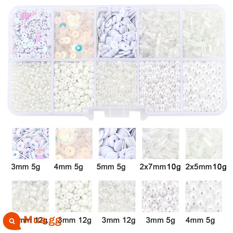 Gạo hạt sequins ngọc trai giả chất liệu túi beading handmade tự làm chất liệu làm vòng cổ tay bông tai đính cườm rời hạt - 1 hộp màu trắng