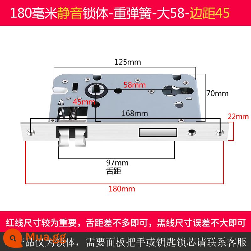 Trong nhà cửa gỗ thân khóa đa năng nhỏ 50 lớn 50 58 im lặng khóa thép không gỉ lưỡi nhà phòng ngủ lõi khóa phụ kiện - Lề thân khóa im lặng 180mm 45