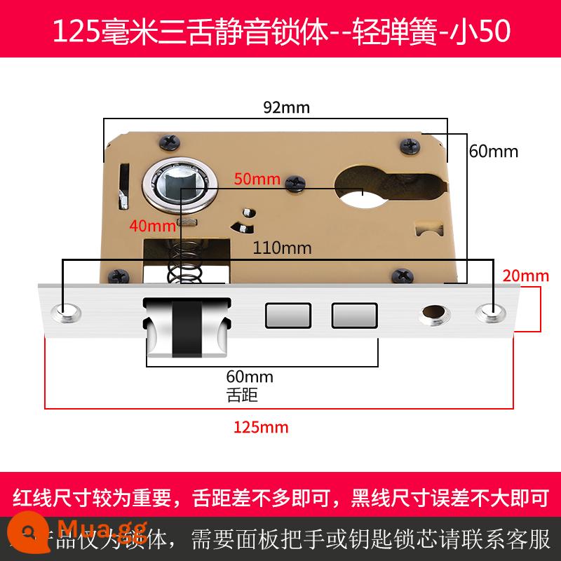 Trong nhà cửa gỗ thân khóa đa năng nhỏ 50 lớn 50 58 im lặng khóa thép không gỉ lưỡi nhà phòng ngủ lõi khóa phụ kiện - Ba lưỡi nhỏ 50 im lặng dài 125mm