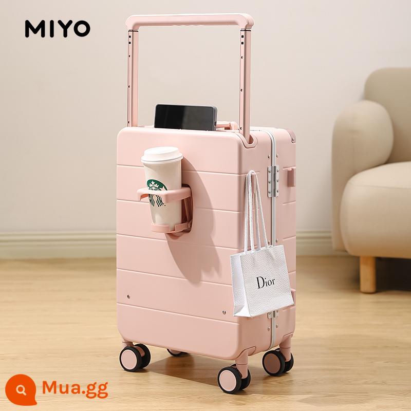 Vali xe đẩy MIYO rộng vali nữ 2022 mới vali da mật khẩu lên máy bay vali bé trai 24 inch - Mẫu khung nhôm màu hồng Sakura [Giá đỡ cốc nước + Móc chịu lực]