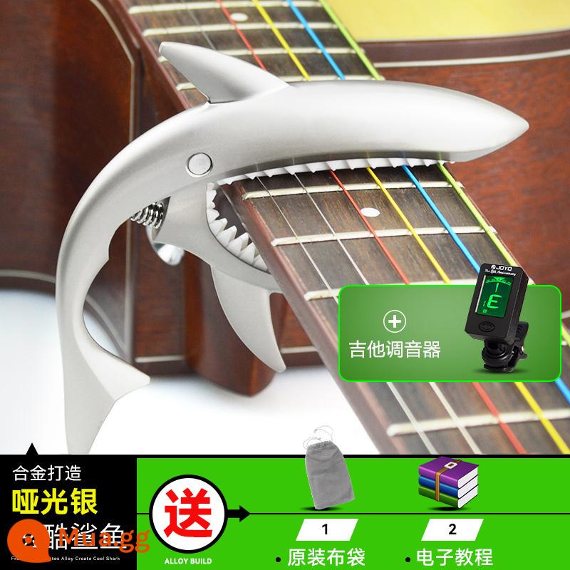 Đàn guitar dân gian chuyển vị clip đàn guitar điện gỗ phụ kiện biến âm thanh clip cá mập phổ kim loại cá tính sáng tạo bắt sóng - Bạc mờ + túi vải + bộ chỉnh