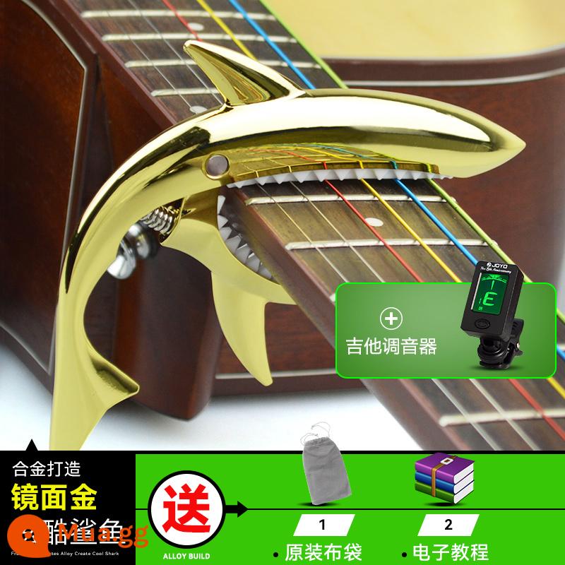 Đàn guitar dân gian chuyển vị clip đàn guitar điện gỗ phụ kiện biến âm thanh clip cá mập phổ kim loại cá tính sáng tạo bắt sóng - Gương vàng + túi vải + bộ chỉnh