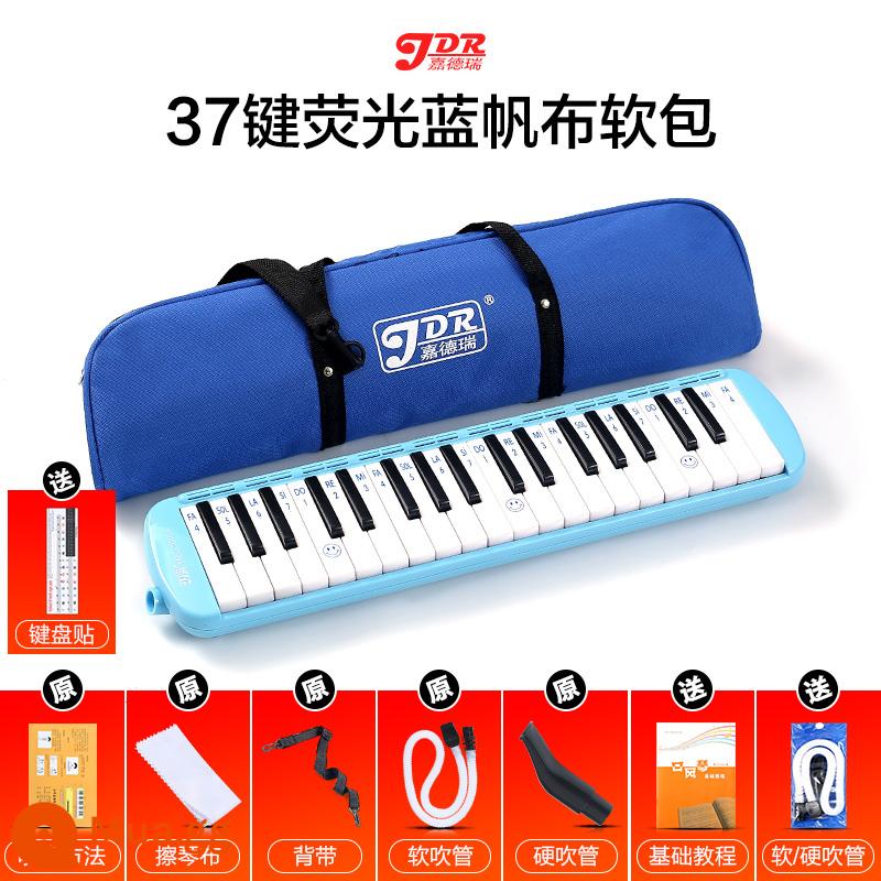 Jiaderui melodica học sinh tiểu học 37 phím với nhạc cụ gió cấp độ biểu diễn chuyên nghiệp dành cho người mới bắt đầu trẻ em nam nữ trưởng thành - Túi mềm màu xanh 37 phím] tài liệu giảng dạy + 2 bộ ống thổi + miếng dán bàn phím