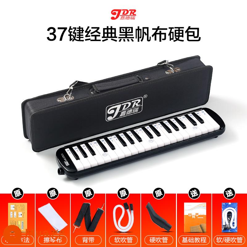 Jiaderui melodica học sinh tiểu học 37 phím với nhạc cụ gió cấp độ biểu diễn chuyên nghiệp dành cho người mới bắt đầu trẻ em nam nữ trưởng thành - 37 phím đen - túi cứng] tài liệu giảng dạy + 2 bộ bộ ống thổi