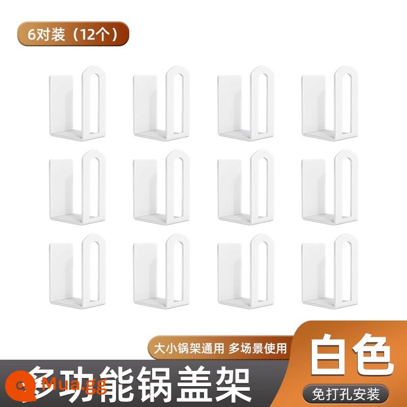 Giá đỡ nắp nồi, giá đựng đồ nhà bếp treo tường không đục lỗ, giá đựng đồ tạo tác treo tường thớt giá đặt thớt - [Chất lượng xuất khẩu] Thép carbon đặc dày [Gói 6 đôi] Trắng