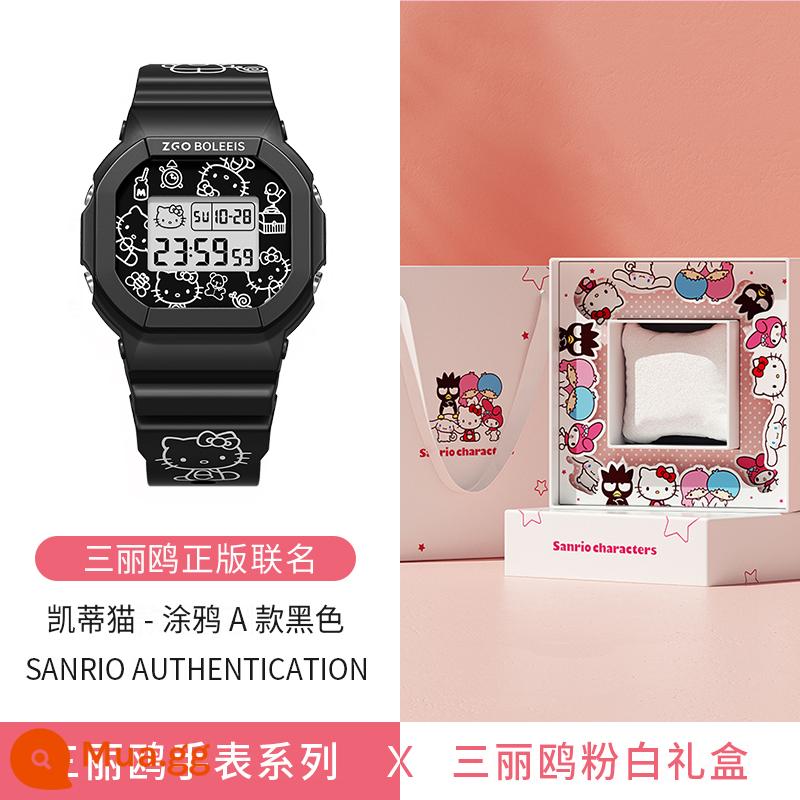 Đồng hồ điện tử Sanrio HelloKitty nữ trẻ em nữ tiểu học nữ nữ THCS Hello - [Hộp Quà Hồng Trắng Sanrio]Hello-Graffiti Đen