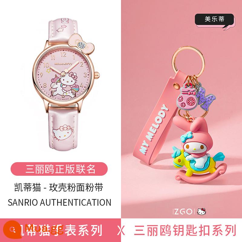 hellokittyĐồng hồ trẻ em Hello công chúa bé gái 5 đồ chơi 6 bé gái 3-13 tuổi 10 học sinh tiểu học chống nước - 273 thắt lưng hồng vỏ hoa hồng + mặt dây chuyền Giai điệu 9001