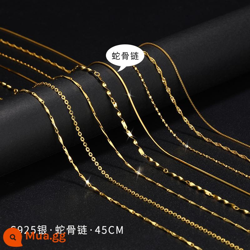 Vòng Cổ Vàng 18K Nữ Bạc 925 Dây Chuyền Mạ Vàng Màu Vàng Trơn Dây Chuyền Mỏng Dây Chuyền Khỏa Thân Dây Xương Xương Đòn Không Có Phụ Kiện Mặt Dây Chuyền - Dây chuyền xương rắn vàng 45cm