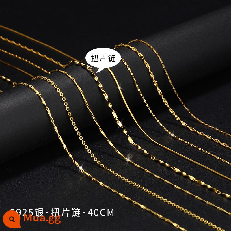 Vòng Cổ Vàng 18K Nữ Bạc 925 Dây Chuyền Mạ Vàng Màu Vàng Trơn Dây Chuyền Mỏng Dây Chuyền Khỏa Thân Dây Xương Xương Đòn Không Có Phụ Kiện Mặt Dây Chuyền - Dây chuyền vàng xoắn 40cm