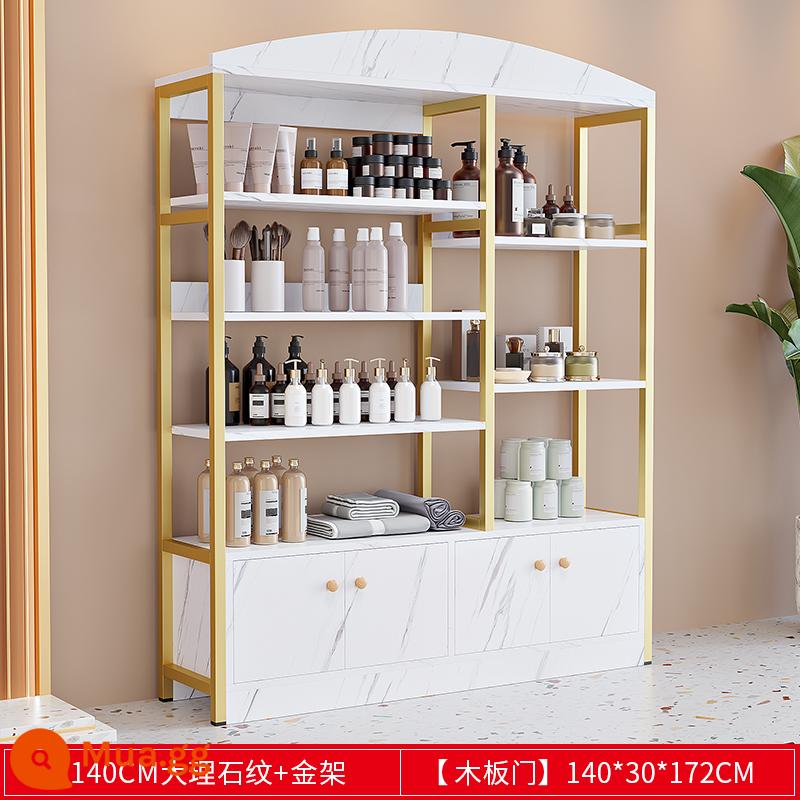 Tủ trưng bày mỹ phẩm thẩm mỹ viện chăm sóc da kệ trưng bày shop tủ kệ trưng bày sản phẩm kệ kệ shop mẹ và bé - Khung vàng trắng ấm áp cẩm thạch 140 cm