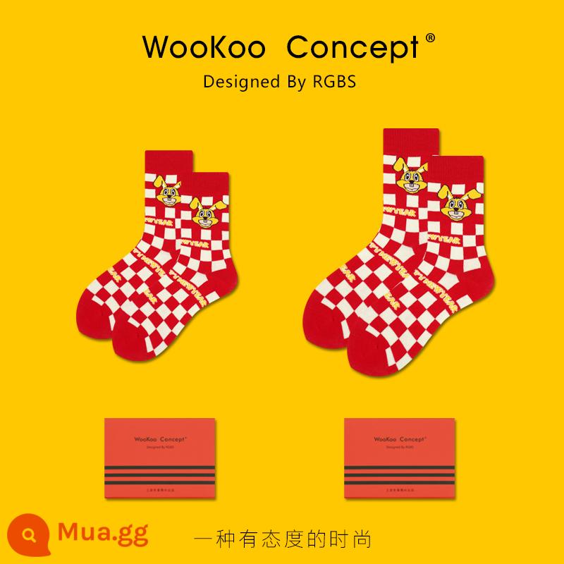 WooKoo2023 mọi điều tốt lành đến với năm con thỏ tất đỏ nữ năm thỏ nam đôi thỏ dễ thương năm mới tất 2 đôi - Thỏ hạnh phúc, một cậu bé và một cô gái