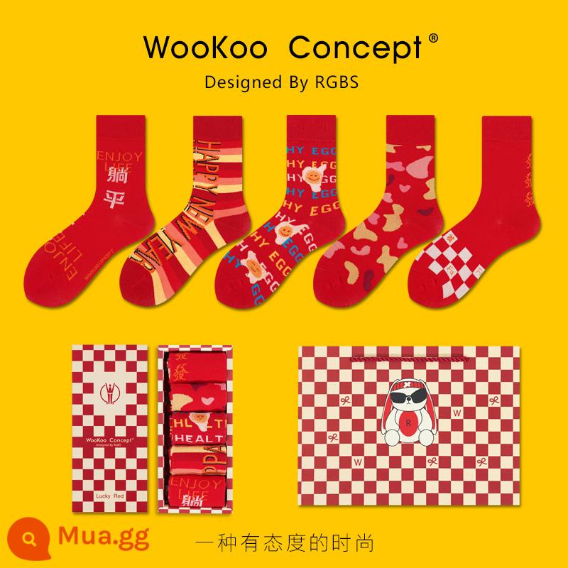 WooKoo Năm con thỏ Năm con thỏ - Hộp 5 đôi nữ màu hình RED2021