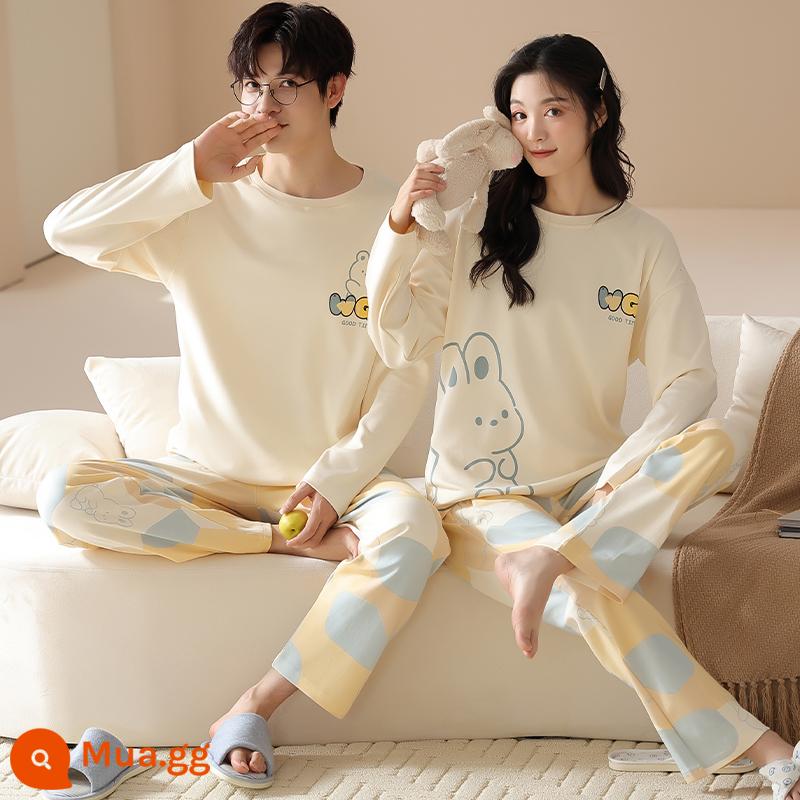 Bộ đồ ngủ cặp đôi mùa xuân và mùa thu áo chui đầu dài tay bằng cotton nguyên chất có thể mặc bên ngoài cho nam và nữ quần áo ở nhà hoạt hình cotton thu đông dễ thương - Cặp đôi TSM96818