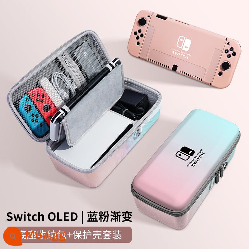 Túi lưu trữ Nintendo Switch Vỏ bảo vệ switcholed vỏ ns có thể được lắp đế sạc phụ kiện túi cứng Bộ điều khiển trò chơi switchlite hộp cassette xách tay tay cầm máy chủ dung lượng lớn - Bộ OLED [màu xanh và hồng gradient √ túi đựng + vỏ cùng kiểu dáng] đi kèm phim + nắp