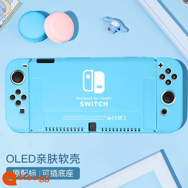 Nintendo Switch Bảo vệ NS NS Shell Switcholed Protective Shell Silicone có thể chèn miếng dán Siwch hai cơ sở tay cầm mềm tay Túi lưu trữ máy chủ mềm - SwitchOLED vỏ mềm đơn giản [màu xanh nguyên bản] đi kèm miếng dán + nắp + chân đế