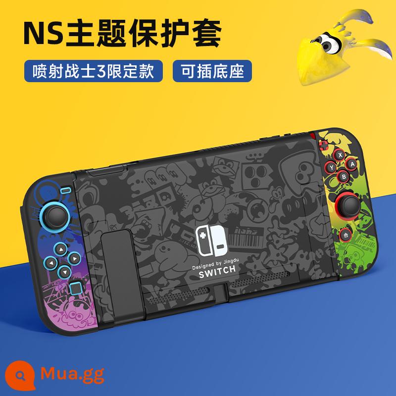 Nintendo Switch Bảo vệ NS NS Shell Switcholed Protective Shell Silicone có thể chèn miếng dán Siwch hai cơ sở tay cầm mềm tay Túi lưu trữ máy chủ mềm - Hộp mềm Switch theme [Splatoon 3] đi kèm phim + nắp + chân đế