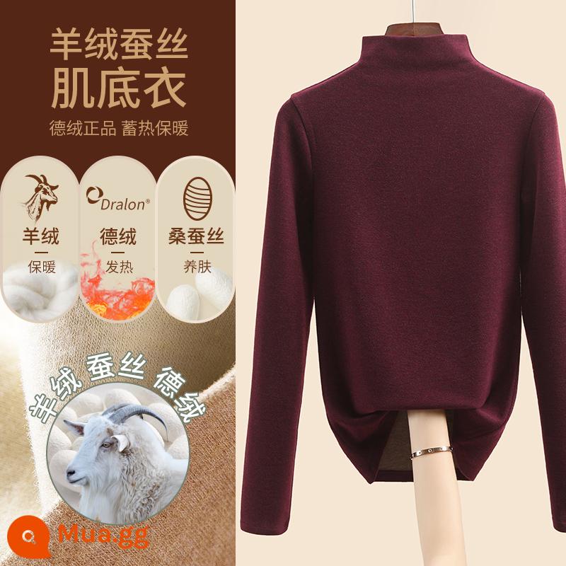 Áo sơ mi nữ đáy nhung lụa cashmere Đức 2022 kiểu mới cộng nhung dày ấm thu đông phong cách nước ngoài - Màu tím đậm