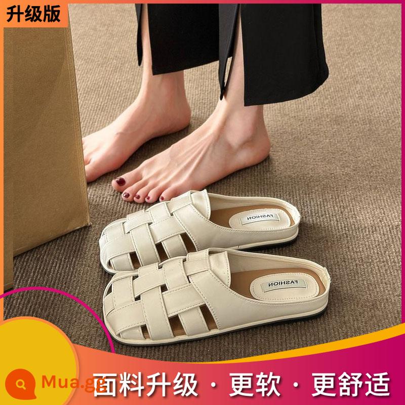 Dép công sở nữ mặc mùa hè slip on 2023 Baotou Roman nửa kéo mới Xăng đan Muller thông thường phù hợp với mọi lứa tuổi - Phiên bản nâng cấp màu trắng