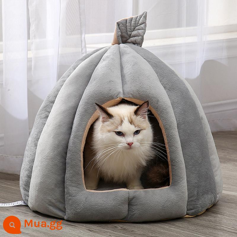 Cat's Nest Winter Mùa đông ấm áp và đóng cửa Bốn Mùa Vật cung thú cưng phổ quát Cushion Pumpkin Cat House Winter Bà House - [Giá Đặc Biệt Lá] Nhà Bí Ngô Mèo - Xám (2x bông, nâng cấp ấm áp)