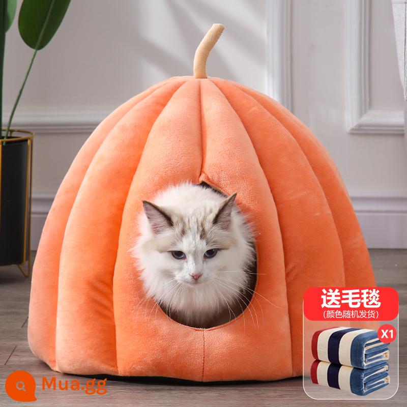 Cat's Nest Winter Mùa đông ấm áp và đóng cửa Bốn Mùa Vật cung thú cưng phổ quát Cushion Pumpkin Cat House Winter Bà House - Tổ mèo bí ngô cổ điển - màu cam + chăn hai lớp cho thêm ấm áp