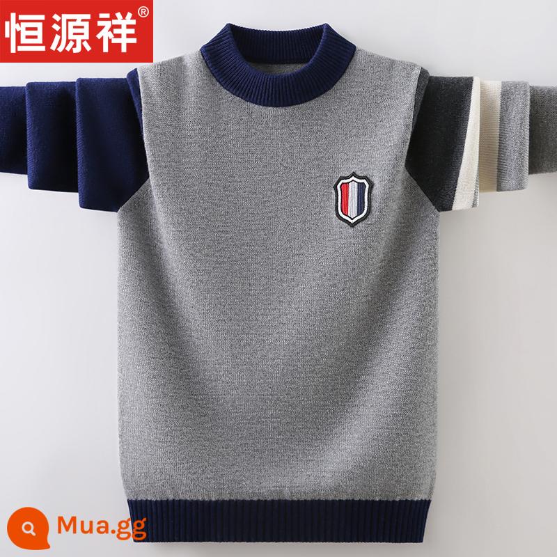 Áo len len trẻ em mới của Hengyuanxiang, áo len bé trai, quần áo trẻ em cỡ lớn, học sinh cashmere, phong cách mùa thu dày đặc, thanh thiếu niên mùa đông - 9060 màu xám