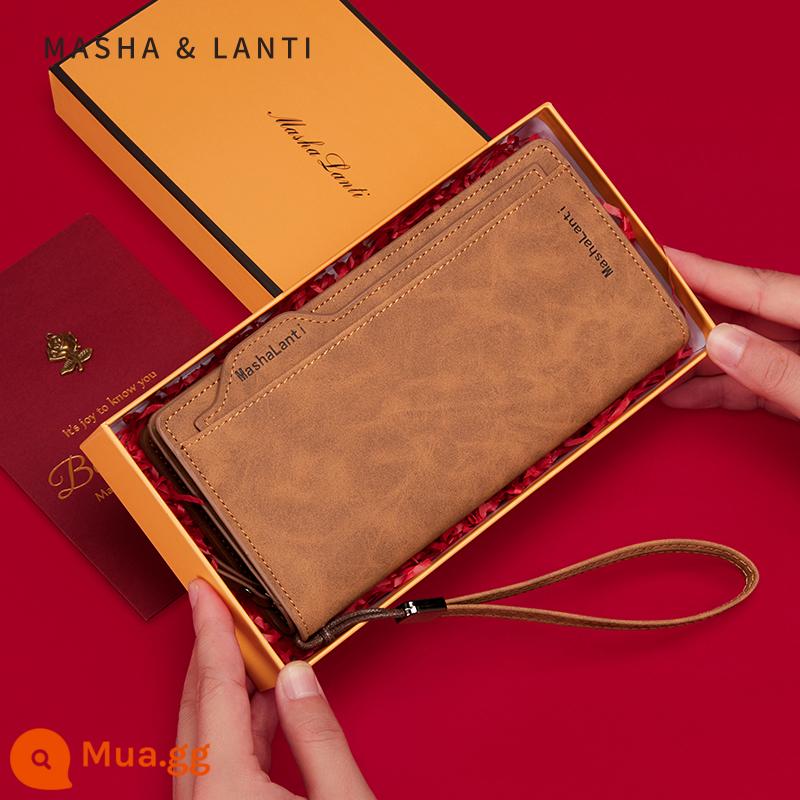 Quà sinh nhật cho bạn trai chồng ví nam dáng dài ví da nam mẫu mới 2023 túi clutch dung tích lớn - Brown [Quà tặng bạn trai, quà sinh nhật thiết thực cho chồng, bố, quà Valentine]