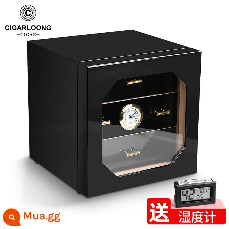 CIGARLOONG Xì gà Humidor Xì gà Humidor Cồn Gỗ tuyết tùng Piano Sơn mài Hộp đựng thuốc lá Skylight trong suốt - Ba lớp màu đen (gói khoảng 50 que) Gói khoảng 50 que