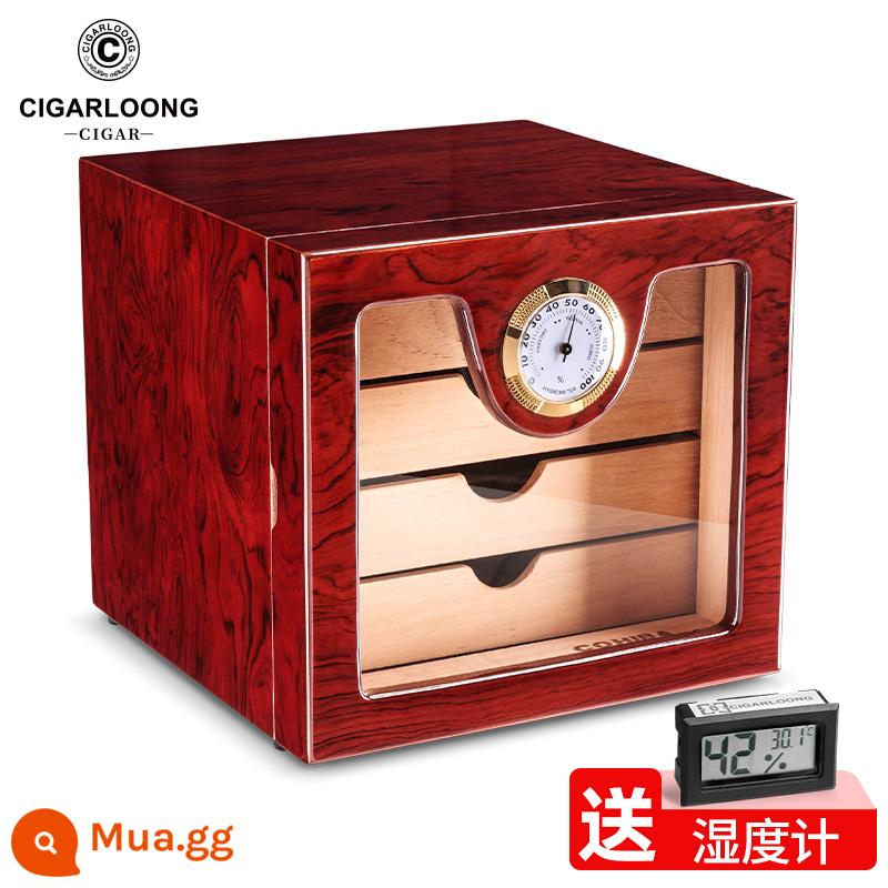 CIGARLOONG Xì gà Humidor Xì gà Humidor Cồn Gỗ tuyết tùng Piano Sơn mài Hộp đựng thuốc lá Skylight trong suốt - Bốn lớp màu đỏ (khoảng 50 miếng trong một gói) Khoảng 50 miếng trong một gói