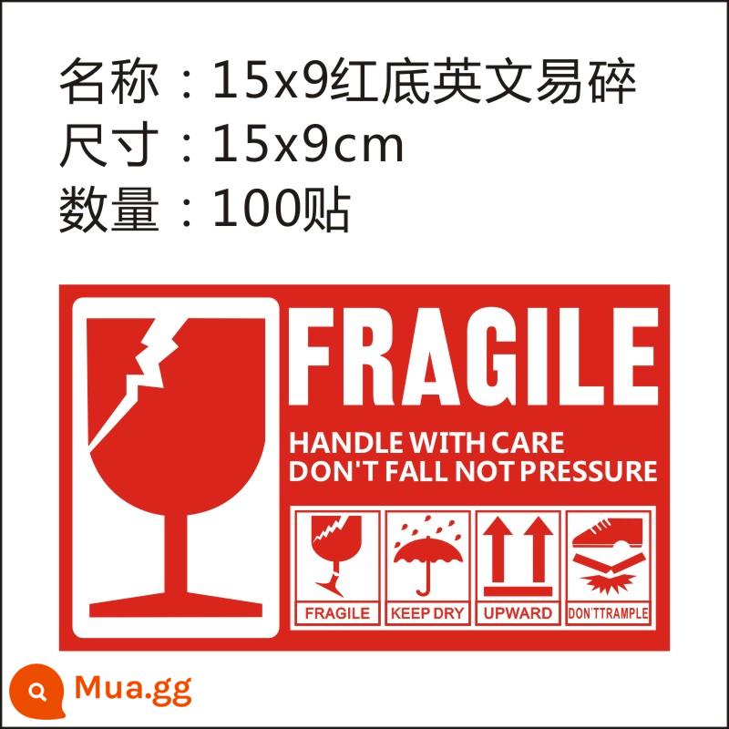 Nhãn dán dễ vỡ thể hiện nhãn cảnh báo dễ vỡ nhãn dán theo yêu cầu không ép cẩn thận - 100 miếng dán tiếng anh mỏng manh nền đỏ 15x9