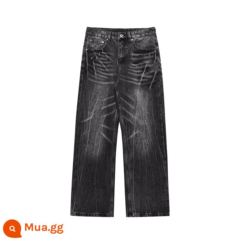 FLYOFF quần jeans ống loe ống thẳng thiết kế mới hợp thời trang kiểu Mỹ dành cho nam - Đen [phiên bản thông thường 1.0]