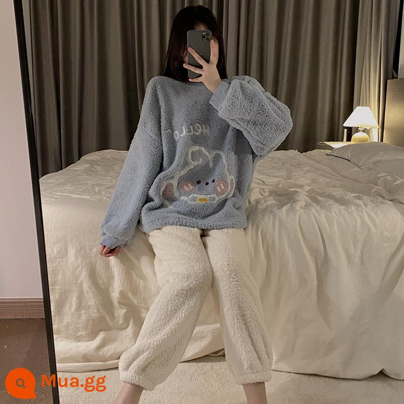 Bộ Đồ Ngủ Mùa Đông Nữ Dịch Vụ Tại Nhà Nỉ San Hô Cardigan Dày Thu Đông Dễ Thương 2 Bộ Đồ Chó Con - NYE#11324#Thỏ