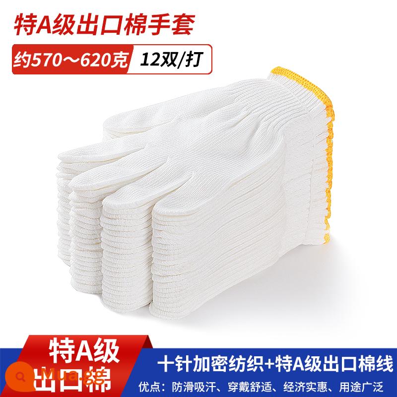 Găng tay cotton bảo hiểm lao động chống mài mòn làm việc chống trượt cotton nguyên chất dày sợi bông trắng nylon lao động lao động nam công trường xây dựng - Bông trắng cao cấp White 700 60 đôi