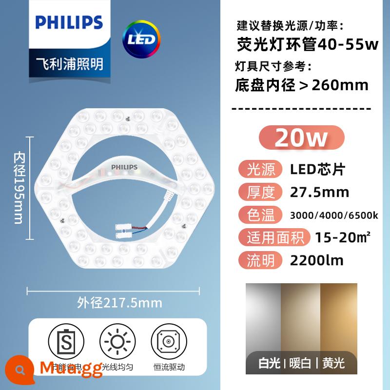 Philips Đèn Trần LED Bấc Hút Từ Vòng Lõi Thay Thế Dải Đèn Phòng Ngủ Đèn LED Bảng Đèn Đĩa Vòng Đèn Ống - [Ánh sáng ba tông màu nổi bật] [Lục giác] 20w đường kính 22cm