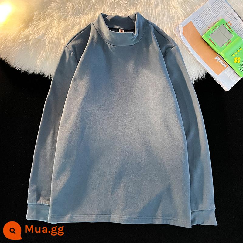 Demo semi -High -Necked dài -sleeved t -shirt nam quần áo mùa thu ấm áp và nhung dày mùa thu và mùa đông, mặc quần áo và áo sơ mi dưới - 00-xám đậm