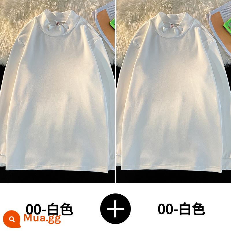 Demo semi -High -Necked dài -sleeved t -shirt nam quần áo mùa thu ấm áp và nhung dày mùa thu và mùa đông, mặc quần áo và áo sơ mi dưới - 00-trắng+00-trắng