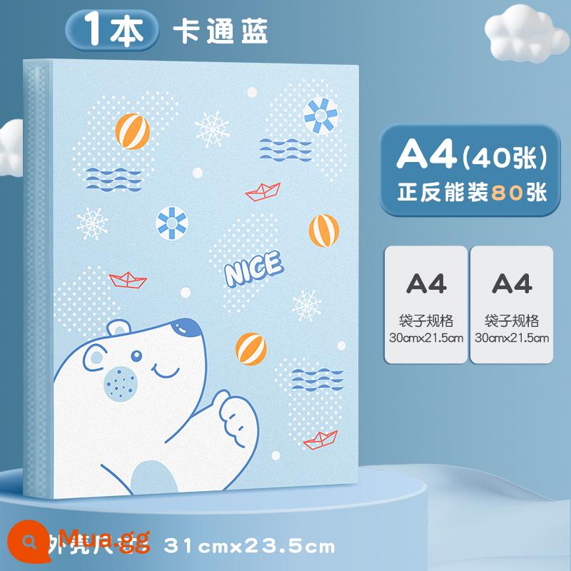 Thư mục thông tin A4 sách kiểm tra giấy kiểm tra túi lưu trữ chứng chỉ sổ lưu trữ trong suốt chèn học sinh tiểu học lá rời với nhạc học sinh dễ thương kẹp giấy học tập khối lượng bên trong hoàn thiện hiện vật đồ dùng dày nhiều lớp - Phim hoạt hình màu xanh/40 trang/tập chính