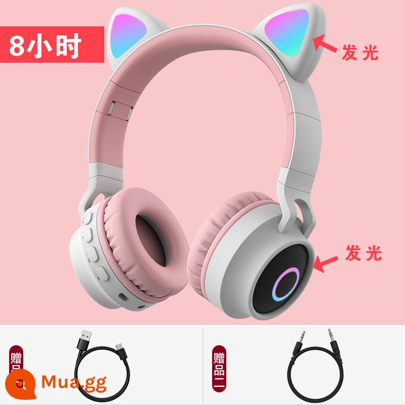 Tai nghe Girl Heart Cat Ears Glow Tai nghe Bluetooth không dây Hoạt hình trực tiếp gắn trên đầu Nhẹ Máy tính di động nhỏ gọn Tai nghe dành cho nữ sinh dễ thương Tai nghe trò chơi âm nhạc dành cho trẻ em Thích hợp cho Huawei Apple - Mẫu tai mèo màu xám + hồng LX [thời lượng pin 8 giờ + chất lượng âm thanh 3D]