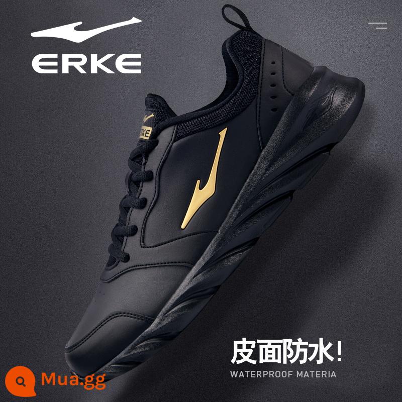 Hongxing Erke Nam Mùa Thu Đông Da Chống Thấm Nước Chạy Bộ Chính Thức Hàng Đầu Store Mùa Đông Nỉ Giày Sneakers Nam - I Da-Vàng đen 3162