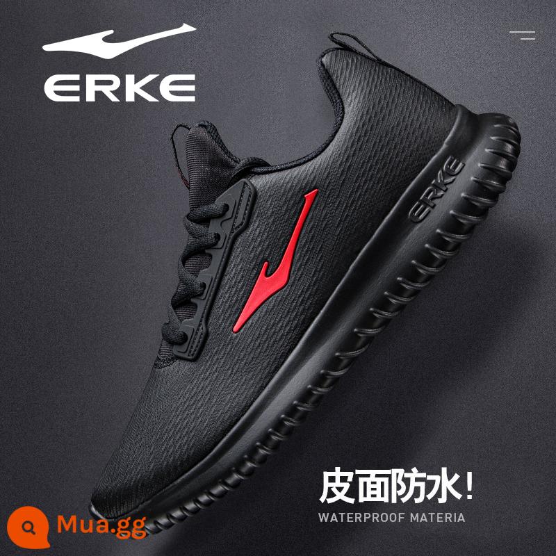 Hongxing Erke Nam Mùa Thu Đông Da Chống Thấm Nước Chạy Bộ Chính Thức Hàng Đầu Store Mùa Đông Nỉ Giày Sneakers Nam - Mặt da H - đen 4092